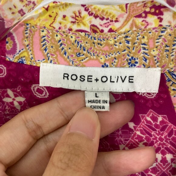 Rose & Olive Large Orange Pink Boho Paisley Soft Flowy Button Down Elegant - Picture 2 of 11